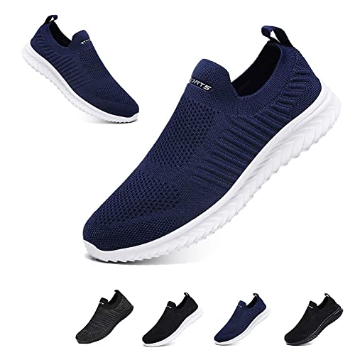 Slip On Sneakers Herren Damen Nurse Schuhe Walkingschuhe Outdoor Turnschuhe Sportschuhe Gym Bequem Leichte Schuhe Atmungsaktiv Freizeitschuhe Memory Foam Fitness Sporthalle Dunkelblau EU43 von Hanani