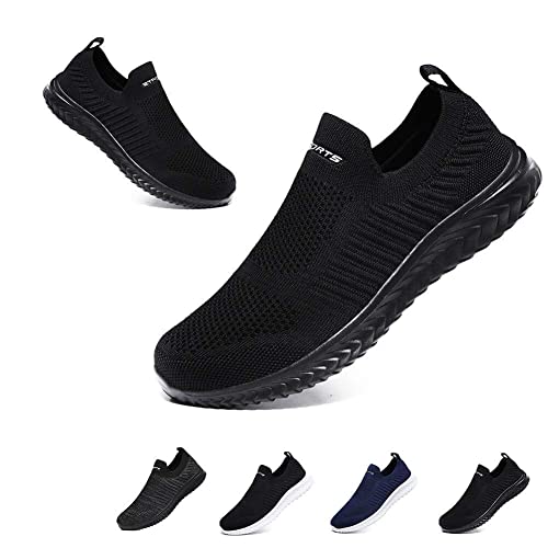 Slip On Sneakers Herren Damen Nurse Schuhe Walkingschuhe Outdoor Turnschuhe Sportschuhe Gym Bequem Leichte Schuhe Atmungsaktiv Freizeitschuhe Memory Foam Fitness Sporthalle Schwarz EU44 von Hanani