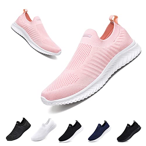 Slip On Sneakers Herren Damen Nurse Schuhe Walkingschuhe Outdoor Turnschuhe Sportschuhe Gym Bequem Leichte Schuhe Atmungsaktiv Freizeitschuhe Memory Foam Fitness Sporthalle Rosa EU37 von Hanani