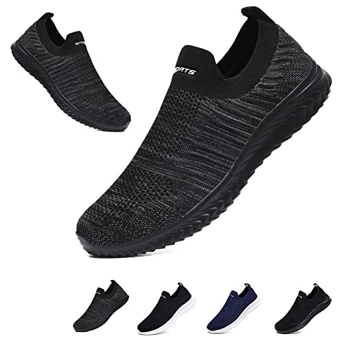 Slip On Sneakers Herren Damen Nurse Schuhe Walkingschuhe Outdoor Turnschuhe Sportschuhe Gym Bequem Leichte Schuhe Atmungsaktiv Freizeitschuhe Memory Foam Fitness Sporthalle Schwarz Grau EU45 von Hanani