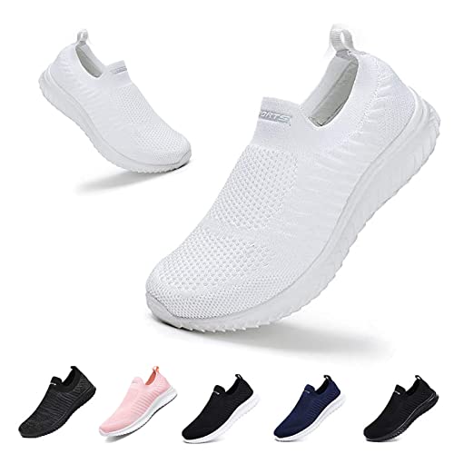 Slip On Sneakers Herren Damen Nurse Schuhe Walkingschuhe Outdoor Turnschuhe Sportschuhe Gym Bequem Leichte Schuhe Atmungsaktiv Freizeitschuhe Memory Foam Fitness Sporthalle Weiß EU36 von Hanani