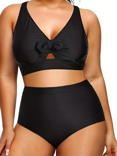 Hanaoops Bikini Damen Set Sexy Große Größen Zweiteiliger Badeanzug Push Up Cross Back Badeanzüge Bikinioberteil Hoher Taille Bauchkontrolle Bikinihose Mode Strandbikini Bademode von Hanaoops