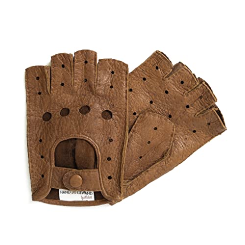 Hand Gewand by Weikert Exklusive Auto-Handschuhe aus Peccary Leder, fingerlos, handgenäht, Autofahrerhandschuhe Pekari, Herren, Damen, Mittelbraun Gr. 7 von Hand Gewand by Weikert