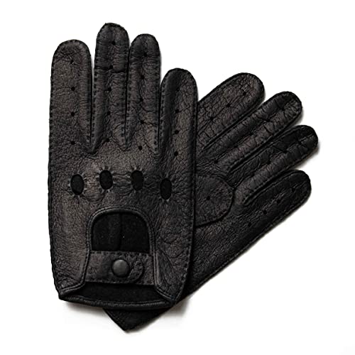 Hand Gewand by Weikert Exklusive Auto Lederhandschuhe aus PECCARY-LEDER, Autohandschuhe mit Finger, handgenäht, Autofahrerhandschuhe Herren (9, Schwarz) von Hand Gewand by Weikert