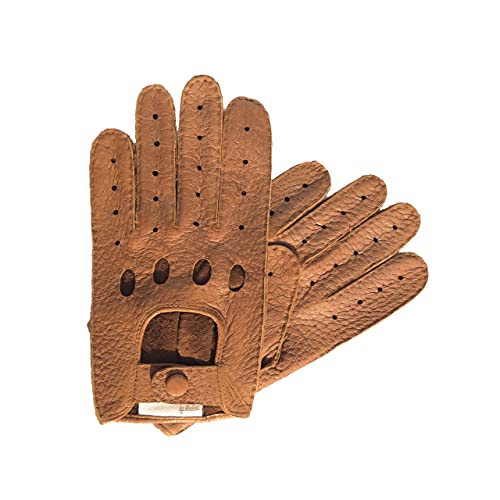 Hand Gewand by Weikert Exklusive Auto Lederhandschuhe aus Peccary, ungefüttert, Autofahrerhandschuhe mit Finger, handgenäht, Pekari, Motorradhandschuhe, Herren/Damen, mittelbraun; Gr. 8,5 von Hand Gewand by Weikert