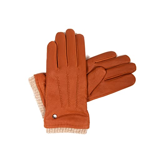 Hand Gewand by Weikert Lederhandschuhe aus Hirschleder mit Kaschmirfütterung, mit warmer Strickstulpe, Herren Hirschlederhandschuhe, warm gefüttert, schwarz, braun (Camel, 8,5) von Hand Gewand by Weikert