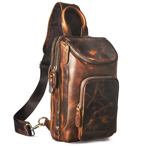 Handadsume Dick Crazy Horse Leder Dreieck Umhängetasche Sling Brusttasche Reisen Eine Umhängetasche Daypack für Männer Männer 8013 (8033 braun) von Handadsume