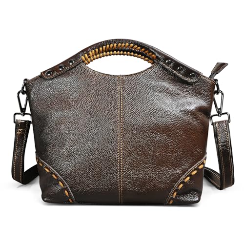 Handadsume Dick Echtleder Crazy Horse Leder Reisen Einkaufen Tasche Handtasche Obergriff Umhängetasche für Frauen 6640 (6640 Kaffee) von Handadsume