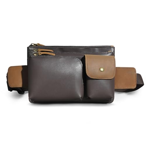 Handadsume Dickes Crazy Horse Leder-Gürteltasche für Wandern, Reiten, Reisen, Outdoor, Bauchtasche, kleine Handytasche für Männer und Frauen, 380, 386-PU Kaffee, Medium, Vintage Retro Stylish Street von Handadsume