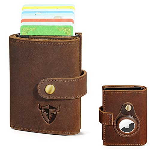 Handadsume Echte Verrückte Pferd Leder Reise Geschenk Vordertasche Mit Airtag Snap Organizer RFID Smart Wallet Für Männer Männlich 1685 (Braun) von Handadsume