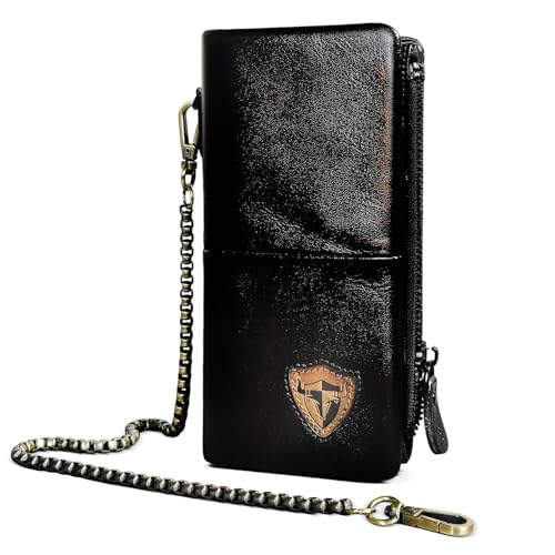 Handadsume Echtes Crazy Horse Leder-Reise-Geschenk, Münzfach, Kartenetui, lange Organizer, Kette, RFID-Geldbörse, Geldbörse mit Schnappverschluss, für Männer und Männer, 1803, W-1029-Coffee2, von Handadsume