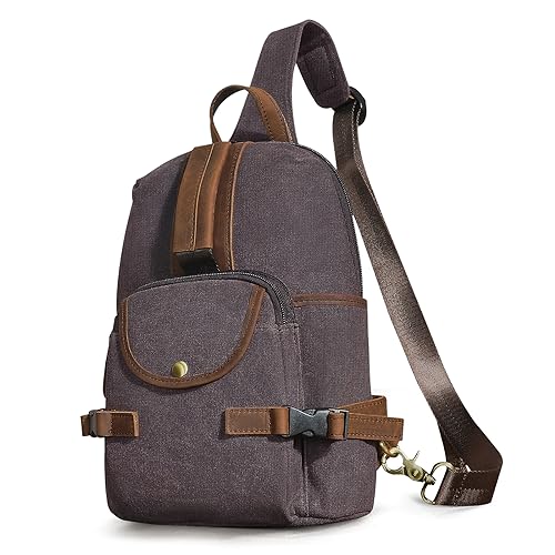 Handadsume Wasserfeste Leinwand + Leder Wandern Reisen Tagesrucksack Sling Crossbody Dreieck Brust Pack Tasche für Männer Frauen FB8013 (X-3028-Kaffee) von Handadsume