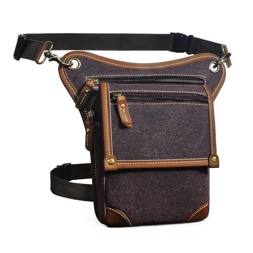 Herren Canvas + Leder Motorrad Reiten Tasche Beinbeutel Beintasche Außenbeintasche Hüfttasche Drop Leg Tasche FB2141 (Y-211-4 Kaffee) von Handadsume