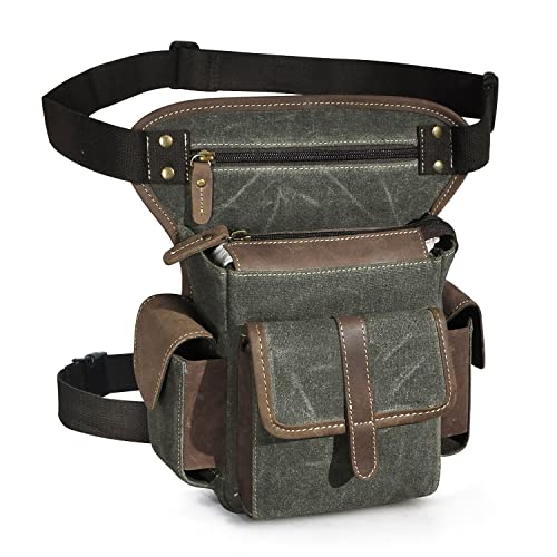 Herren Canvas + Leder Motorrad Reiten Tasche Beinbeutel Beintasche Außenbeintasche Hüfttasche Drop Leg Tasche FB913-5 (Grün) von Handadsume