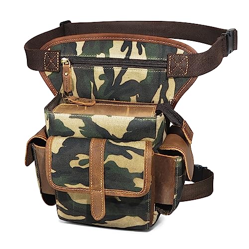 Herren Canvas + Leder Motorrad Reiten Tasche Beinbeutel Beintasche Außenbeintasche Hüfttasche Drop Leg Tasche FB913-5 (A- Tarnung 3) von Handadsume