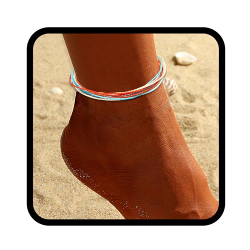 Handcess Boho Fußkettchen Bunte Damen Fussketten Verstellbare Fußkette Geflochtener Fußschmuck für Frauen und Mädchen (Orange) von Handcess