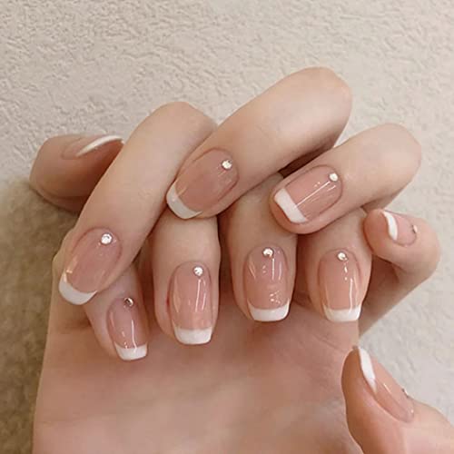 Handcess 24 Stück künstliche Nägel Nude Französisch Press on Nail Ballerina Nägel aufkleben Mittel Falsche Nägel für Frauen und Mädchen von Handcess