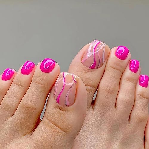 Handcess Quadratische künstliche Zehennägel, rosa, zum Aufdrücken, glänzend, künstliche Zehennägel, volle Abdeckung, Acryl-Zehennägel, Nagelkunstspitzen für Frauen und Mädchen, 24 Stück von Handcess