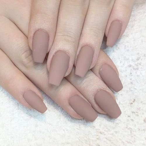 Handcess Matte Kunstnägel Medium Nude Ballerina Press on Nails Künstliche Fingernägel für Frauen und Mädchen 24 Stück von Handcess