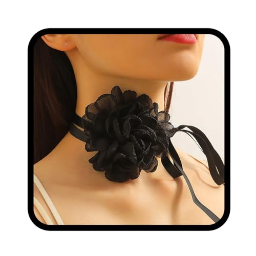 Handcess Schwarze Choker Halskette Rosen Blumen Halsketten Blumen Halsband für Damen und Mädchen von Handcess