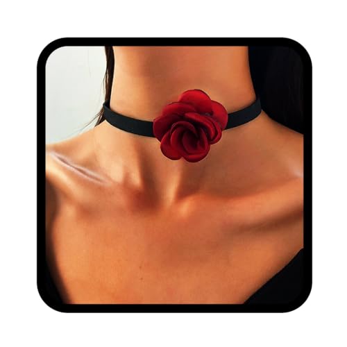 Handcess Rose Choker Halskette Schwarze Samt Halsketten Blumen Halsband für Frauen und Mädchen von Handcess