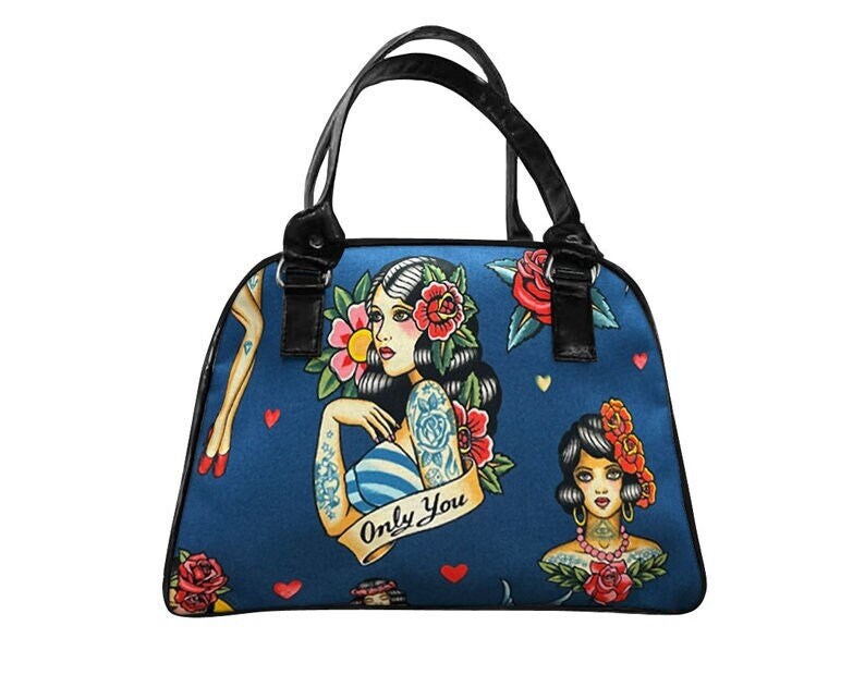 Handgemachte Handtasche Medium Bowler Bag Satchel Style Mit "Dont Gamble With Love" Stoffmuster Tasche Geldbörse, Neu von HandmadeFashion