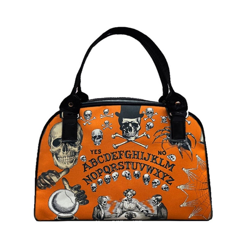 Handgemachte Handtasche Mittelgroße Bowlertasche Satchel Style Mit "Quija Seance Orange" Stoffmuster Tasche Geldbörse, Neu von HandmadeFashion