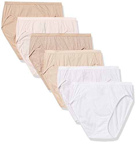 Hanes Damen 6er-Pack atmungsaktive Baumwolle Hi-Cut Panty Slip, Soft Taupe/Weiß, Nude, Light Buff, Nude Heather, Sugar Flower Sweet Dot, 5 von Hanes