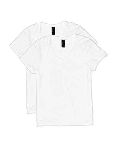 Hanes Damen Perfect V-Ausschnitt, ringgesponnene Baumwolle, kurzärmeliges, 1 oder 2er-Pack T-Shirt, Weiß, Mittel von Hanes