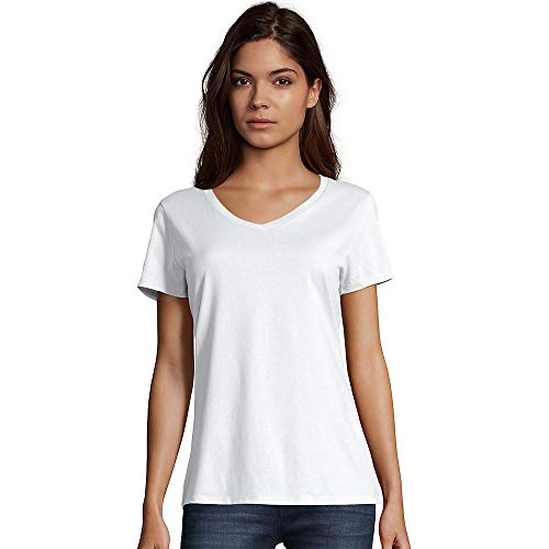 Hanes Damen Perfect V-Ausschnitt, ringgesponnene Baumwolle, kurzärmeliges, 1 oder 2er-Pack T-Shirt, Weiß – 2 Stück, XX-Large von Hanes