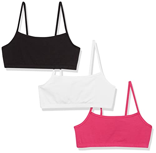 Hanes Damen String, Low Impact, kühlender Stretch-Baumwoll-Bralette, 3er-Pack BH, Undurchsichtige, Schwarz/Fantastisches Fuchsia/Weiß, XL von Hanes