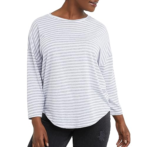 Hanes Essentials Dreiviertel- rmel-T-Shirt, Baumwoll-T-Shirt f r Damen, klassische Passform, Light Steel Heather/White, Gro von Hanes