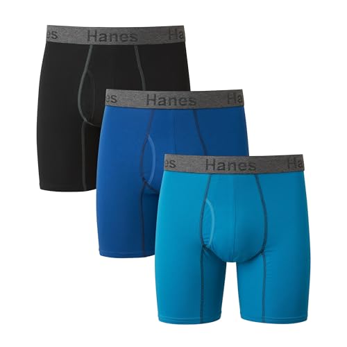 Hanes Herren Men's Comfort Flex Fit Boxer Briefs, Ultra Soft Stretch, Long Regular Leg, 3-Pack Retroshorts, blau/schwarz, Small (3er Pack) Hanes Herren Men's Comfort Flex Fit Boxer Briefs, Ultra Soft Stretch, Long Regular Leg, 3-Pack Retroshorts, blau/schwarz, Small (3er Pack) von Hanes
