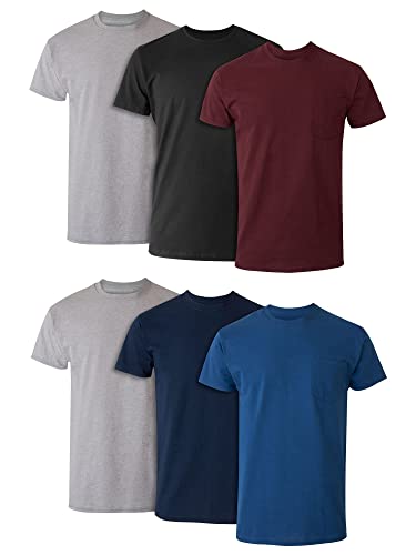 Hanes Herren ComfortSoft Tagless Pocket T-Shirts 6er Pack Unterwäsche, Sortiert, 3X-Groß von Hanes
