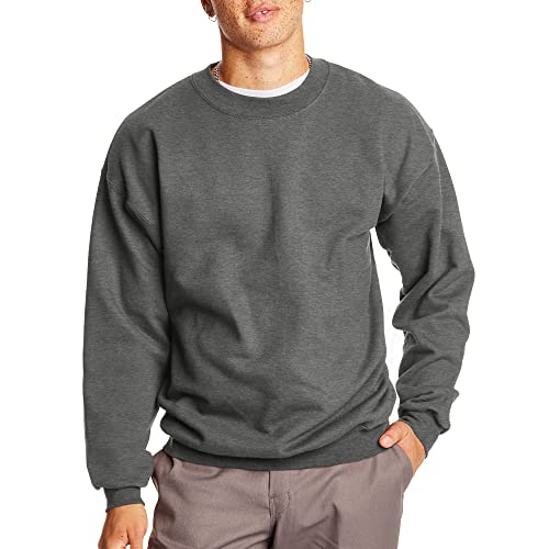 Hanes Herren Ultimate Cotton Heavyweight Crewneck Sweatshirt, Dunkelgrau meliert, Large von Hanes