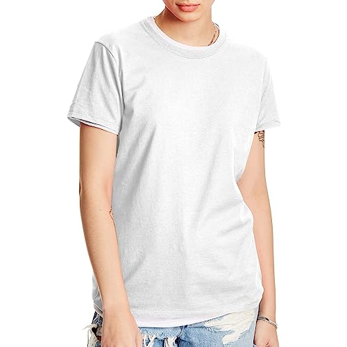 Hanes Perfect-T Damen-T-Shirt, kurzärmelig, Baumwolle, Rundhalsausschnitt, Weiss/opulenter Garten, Groß von Hanes