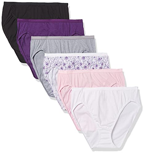 Hanes Ultimate Damen-Slip, hohe Taille, feuchtigkeitsableitender Baumwoll-Slip, hohe Taille, 6er-Pack (Farben können variieren), Zucker, Blume, Pink, Weiß, Zement, PE, meliert, Schwarz, violett von Hanes