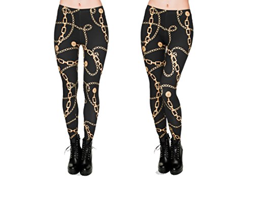 Hanessa Frauen Leggins Bedruckte Leggings Hose Frühling Sommer Kleidung Goldene Ketten, Schmuck-Kette L128 Geschenk für Mädchen zu Weihnachten von Hanessa