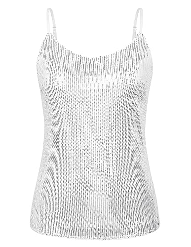 Damen Top Große Größe Pailletten Spaghettiträgern Oberteile Ärmellos Cocktail Camisole Silber 56 von Hanna Nikole