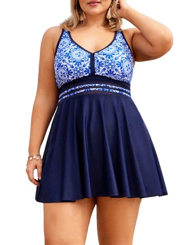 Hanna Nikole Bauchweg Badeanzüge Hohe Taille Swimsuit für Mollige Frauen Navy Blau 52 von Hanna Nikole