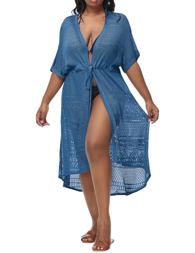 Hanna Nikole Bikini Cover up Cardigan Sommer Kimono Damen Bikini Strand Cardigan Pareos & Strandkleider Damen Kimono 52, Dark Blue(Gestrickte) von Hanna Nikole