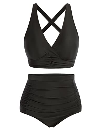 Hanna Nikole Bikini Damen Große Größen Hoher Taille Bikini Sets Einfarbige Strandkleidung MarineGrüne Schwarz XL von Hanna Nikole