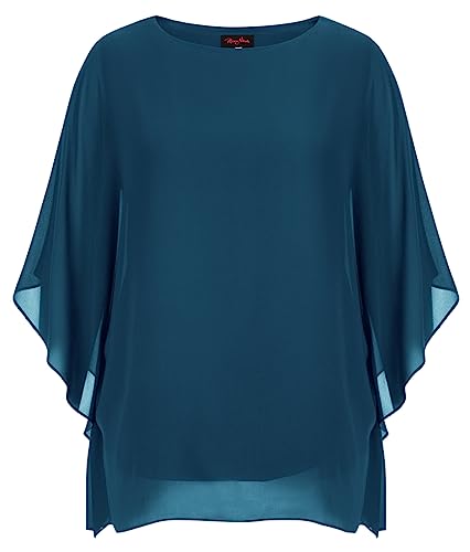 Hanna Nikole Chiffon Oberteile Damen Casual Fashion Große Größen Tuniken Pfauenblau 48 von Hanna Nikole