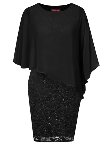 Hanna Nikole Chiffon Spitze Festkleider Damen Schöne Pailletten Midi Kleider für Hochzeit Schwarz XXL von Hanna Nikole