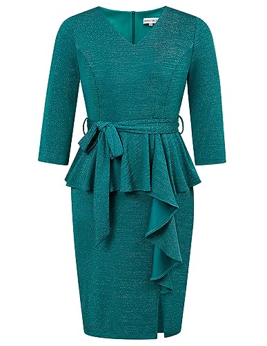 Hanna Nikole Cocktail Kleider Damen Große Größe Elegant 3/4 Ärmel Hohe Taille Wickelkleid Beinschlitz Kleider für Business 50 von Hanna Nikole