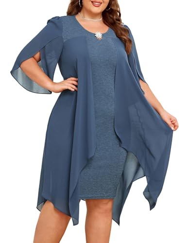 Hanna Nikole Damen 3/4 Batwing Ballkleider Bodycon Bleistiftkleider Grau Blau 46 Plus von Hanna Nikole