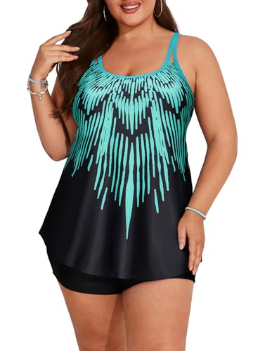 Hanna Nikole Damen Bauchweg Bademode Große Größe Tankini Hohe Taille Badeshorts Blau 56 von Hanna Nikole