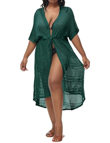 Hanna Nikole Damen Bikini Cover Up Strandkleid Sommer Sexy Cutout Beach Crochet Cover Up 54,Green(Gestrickte) von Hanna Nikole