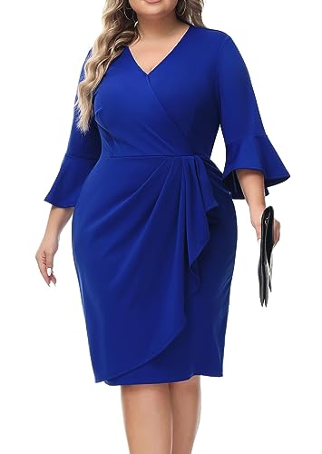 Hanna Nikole Damen Bodycon Business Cocktail Bleistift Kleid Wear für die Arbeit Büro Bleistiftkleid Freizeitkleid Königsbla 46-48 von Hanna Nikole