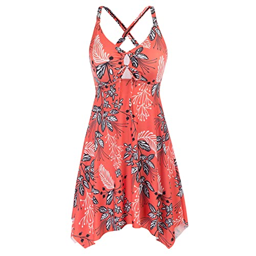 Hanna Nikole Damen Grosse GrÖssen Spaghetti Straps Tankini Drucken Zweiteilig Badekleid Orangene Blume 46 von Hanna Nikole